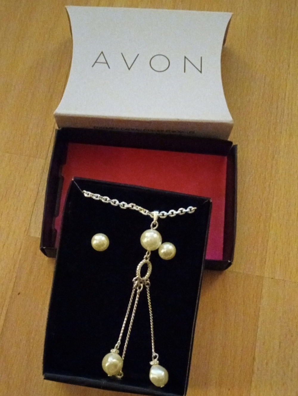 Avon Cream Pearl Drop Necklace with Silver-Tone Chain